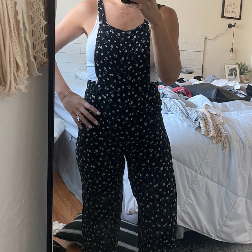 Black Floral Jumpsuit with low back